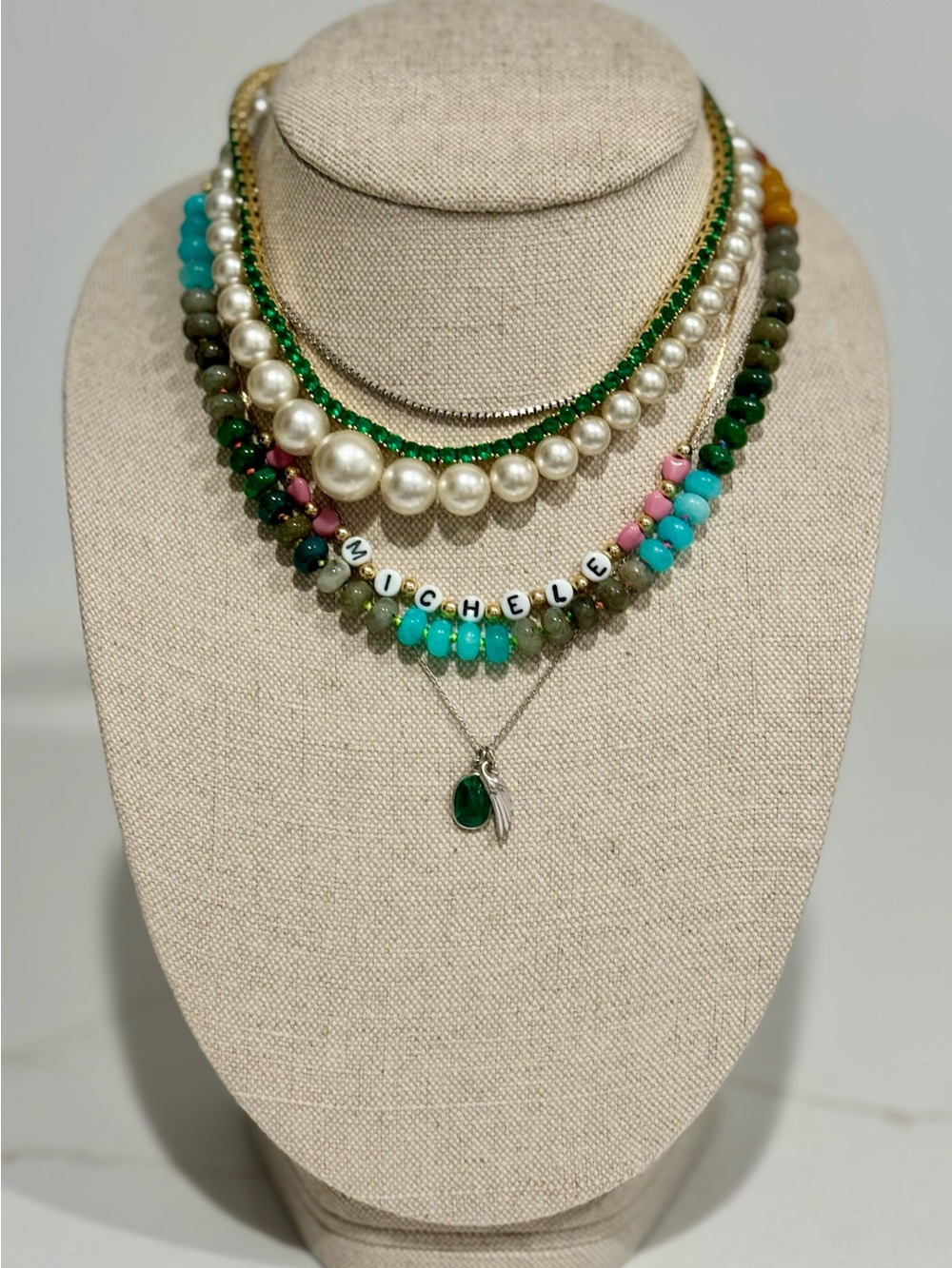 Sterling Silver Wing and Emerald Cabochon Necklace